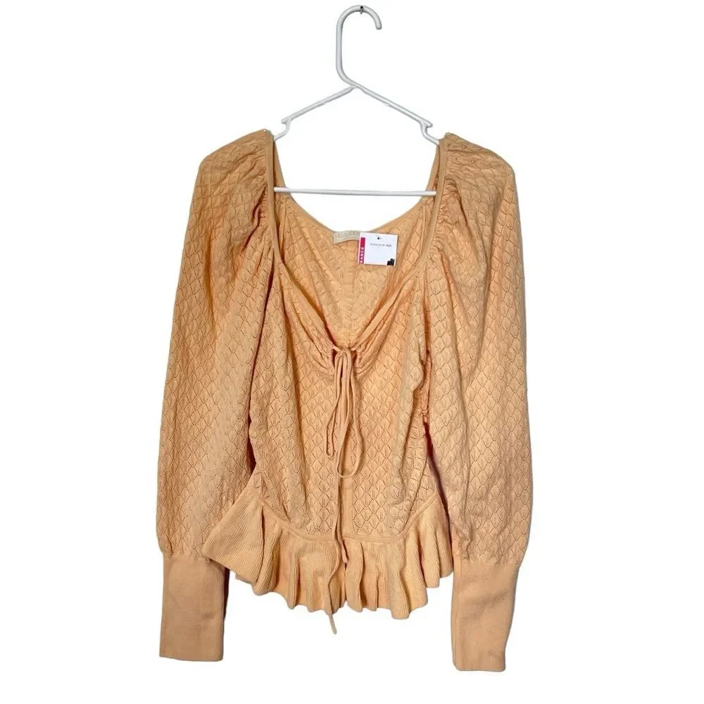 NWT Ulla‎ Johnson | Leland Puff Sleeve Peplum Halter Top Honey Peach Size L Knit